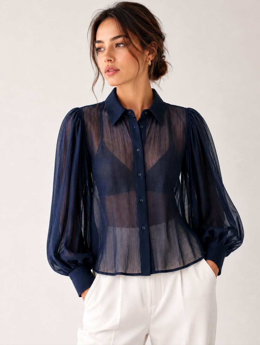 Blumarine Blouse Silk Sheer Navy